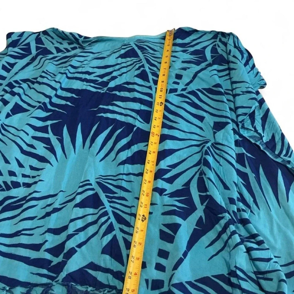 Unbranded Kaftan Top Womens‎ L Blue Turquoise Like New Tropical Palm Tassels